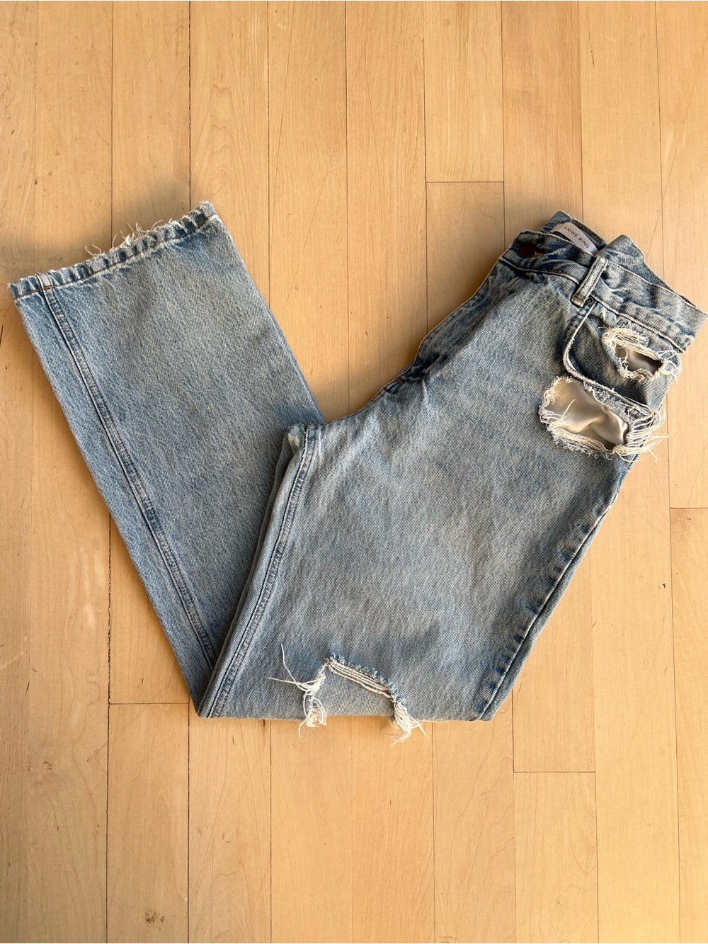 Anine Bing Light Blue Distressed Straight Leg Jeans